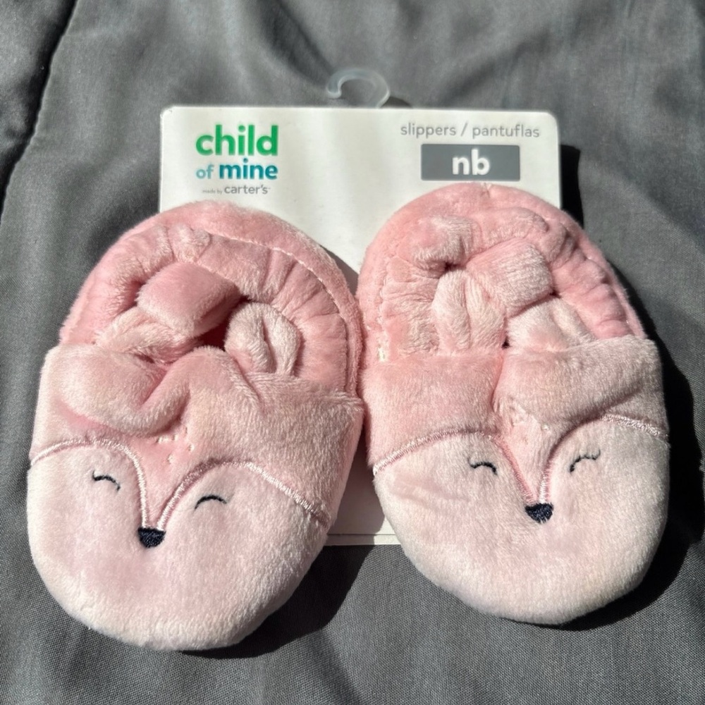 Child Of Mine Carter's Pink Deer Newborn Slippers